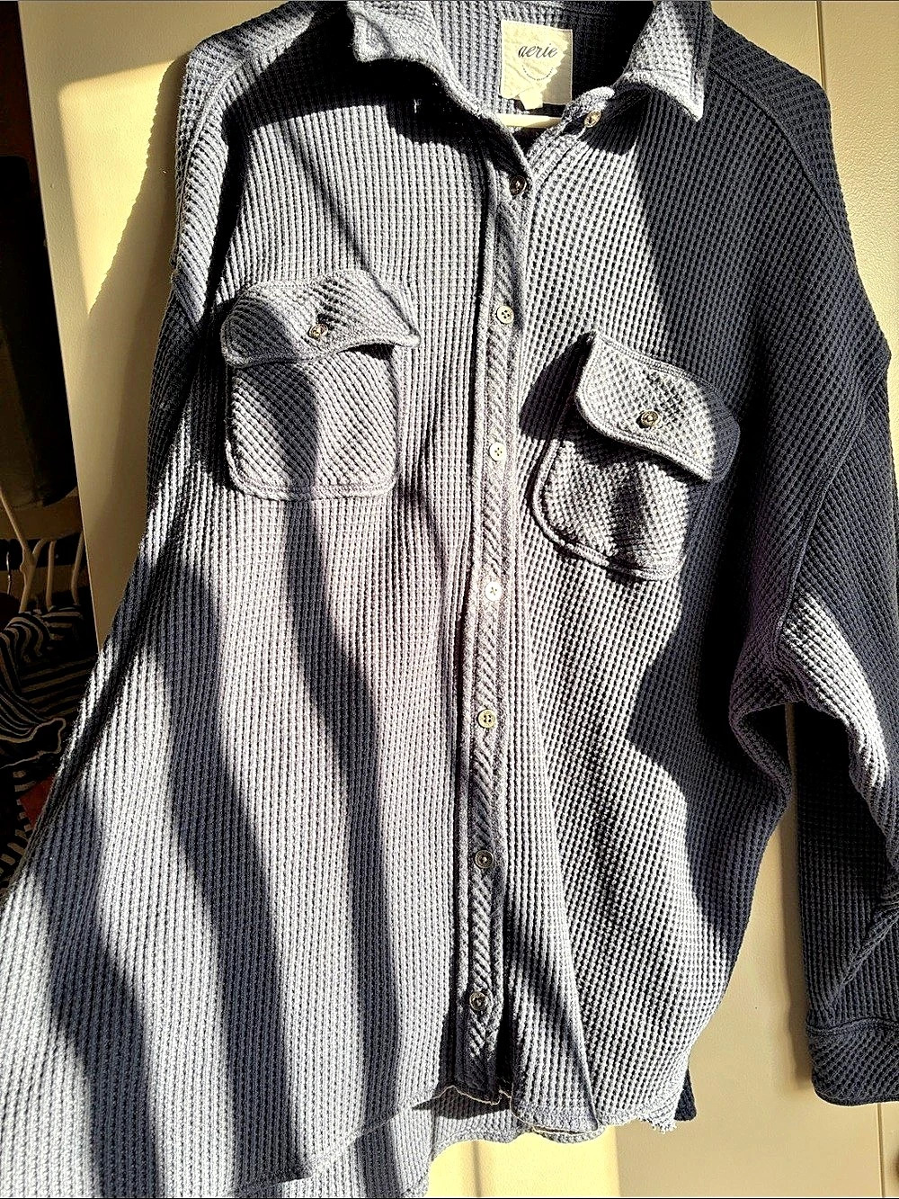 Aerie Lumberjane Anytime Fave Waffle Shirt Textured Button Down Black Large - Picture 3 of 5